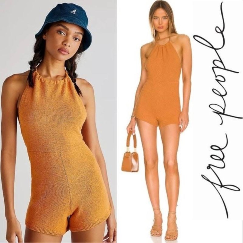 Free people Mina backless sweater romper suntan size small nwt